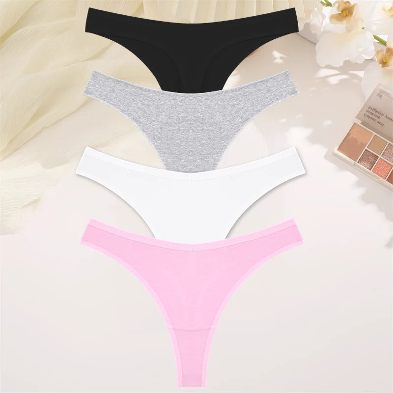 4PCS Women's Cotton Thongs Panty Set – Sexy Low Waist G-String Underwear