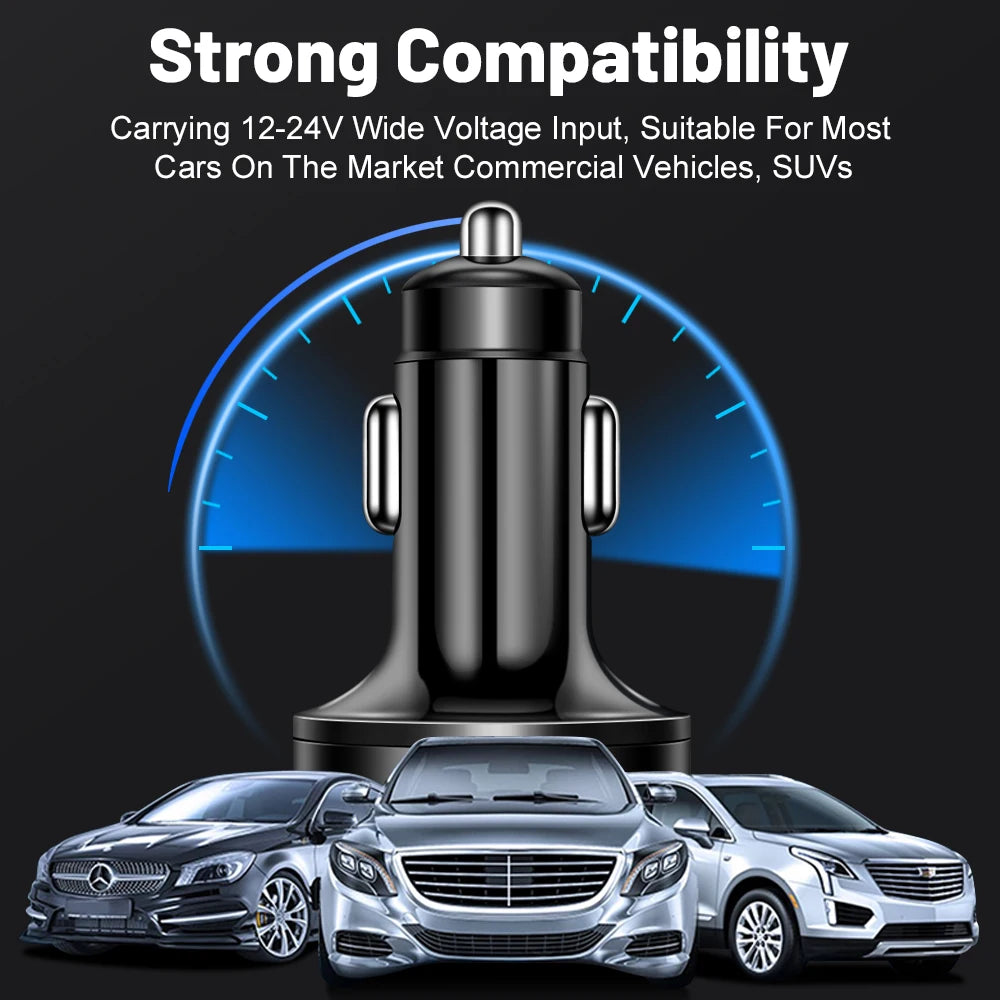 100W 6-Port Car Charger | Fast PD QC3.0 USB-C Adapter for iPhone Samsung Xiaomi Huawei