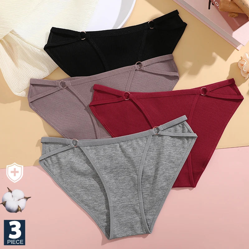 3PCS Set Women’s Cotton Panty – Low Rise Briefs with Button Design