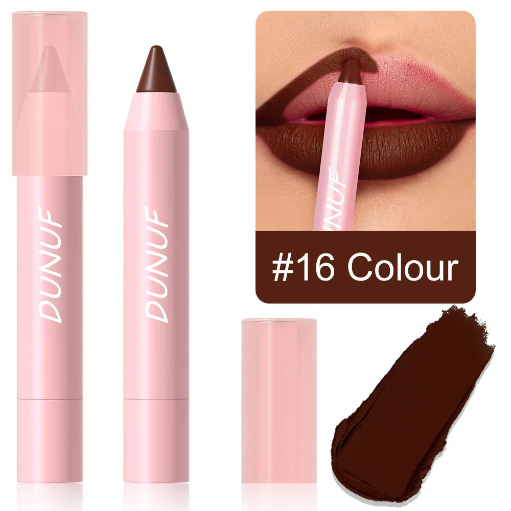 18-Color Waterproof Lipstick Pencil – Matte, Long-Lasting & Non-Stick Cup