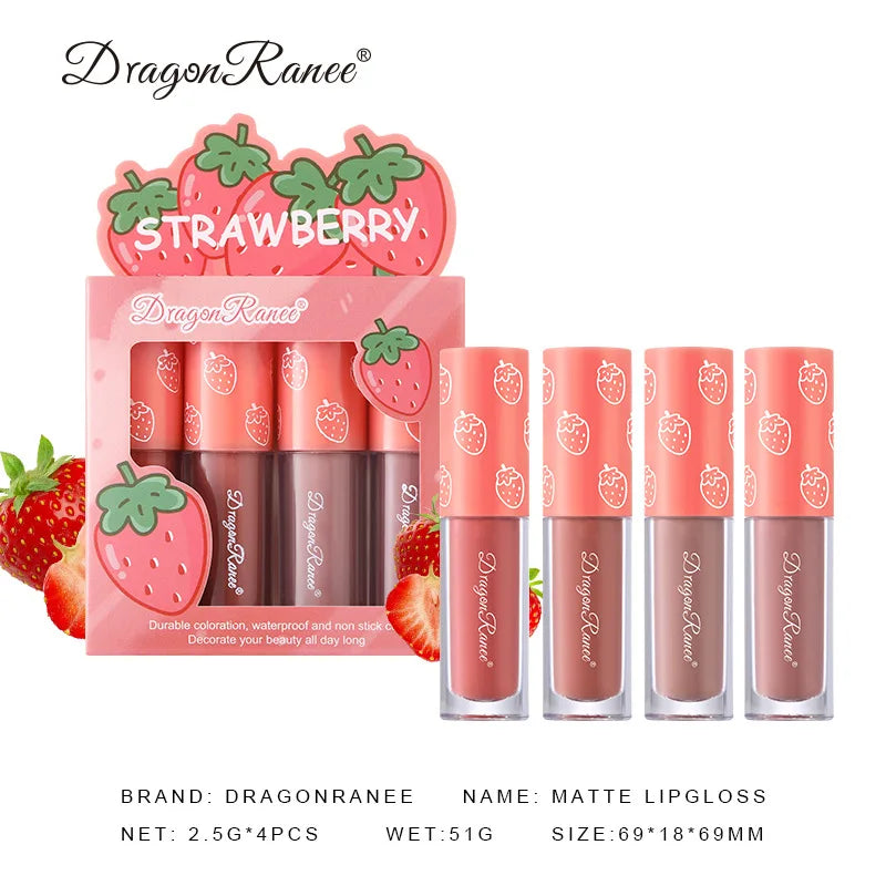 Mini Velvet Matte Lip Gloss 4Pcs Set – Long-Lasting, Non-Stick & Fruit Scented