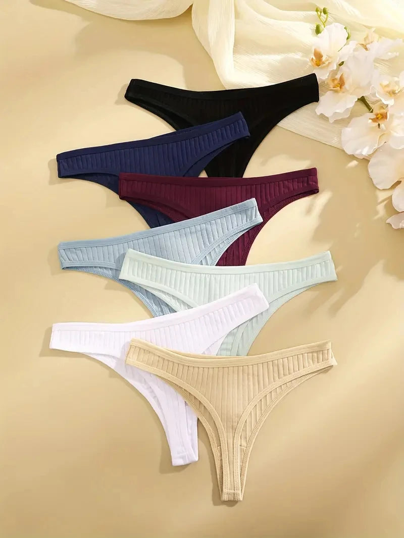 6PCS Low-Rise Thong Set – Soft, Ribbed, G-String Cotton Underwear