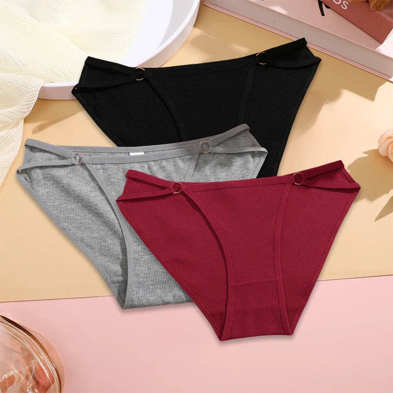 3PCS Set Women’s Cotton Panty – Low Rise Briefs with Button Design