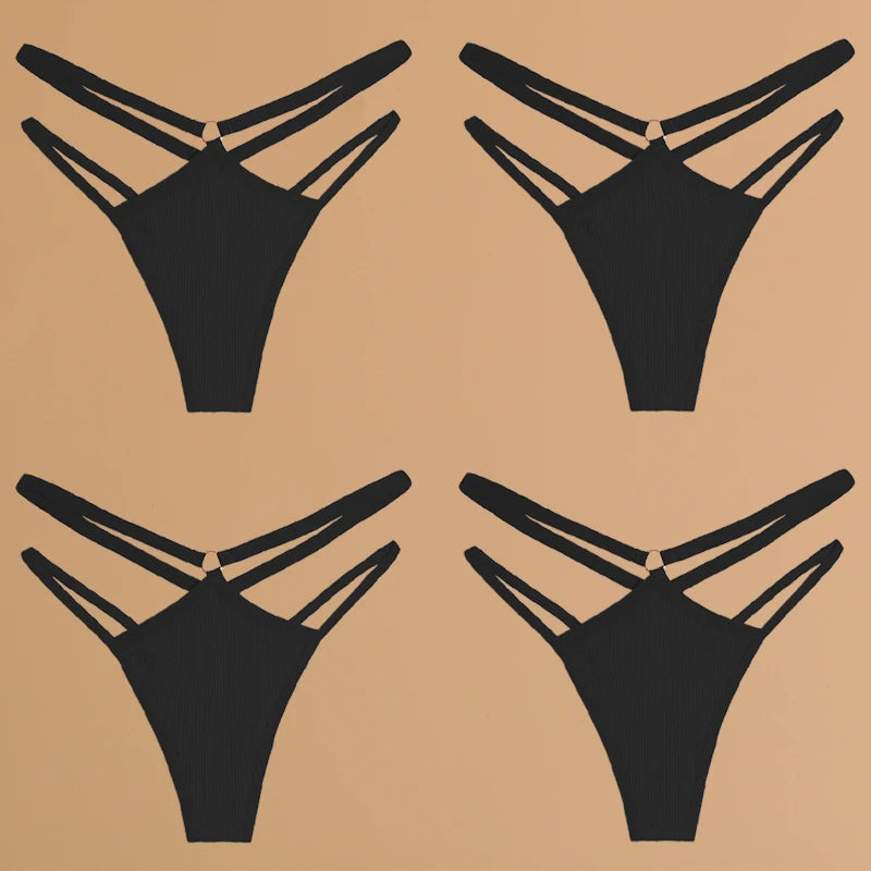 4Pcs Double Belt Thongs Panty Set – Cotton , Low Waist, Breathable Comfort Underwear For Women