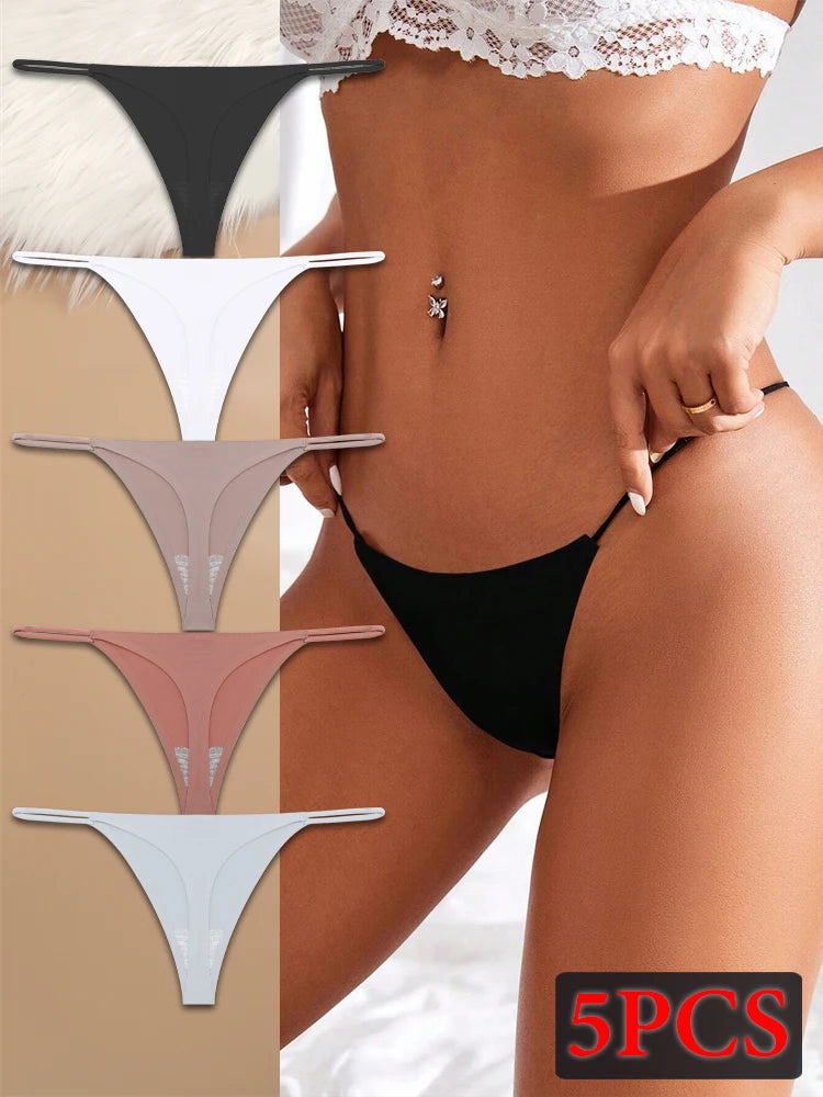 5PCS Seamless Ice Silk Thongs Panty – Ultra-Soft & Sexy Low Waist G-Strings