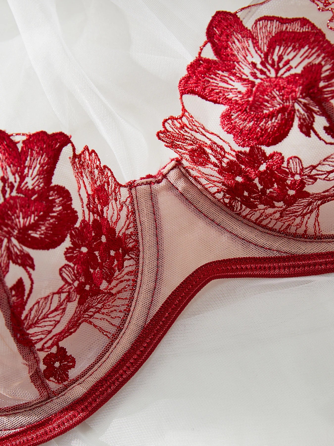 Elegant Lace Red Lingerie Set – Underwire Ultrathin Bra & Panty for Party Nights