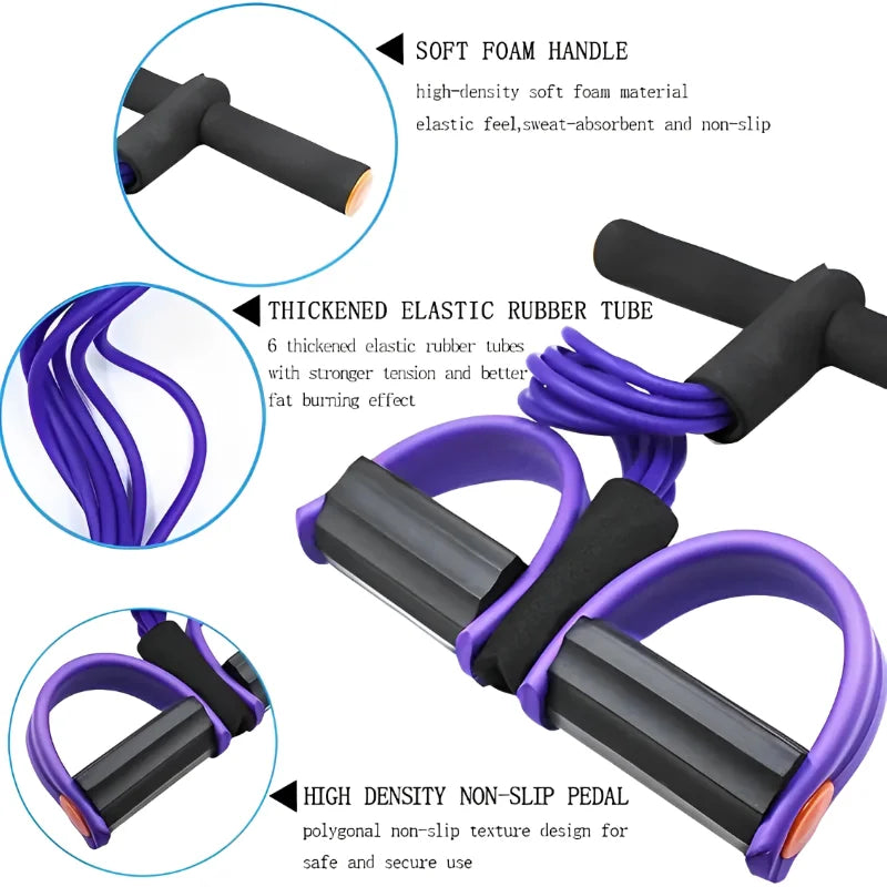 4-Tube Elastic Yoga Pedal Puller Resistance Band – Full-Body Strength Training & Yoga Exercise Equipment