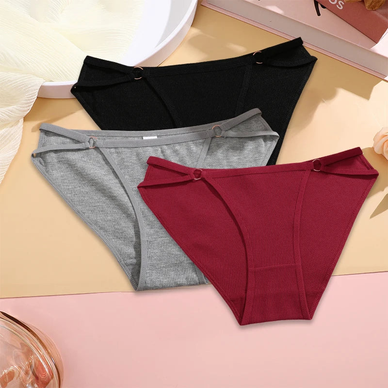 3PCS Set Women’s Cotton Panty – Low Rise Briefs with Button Design