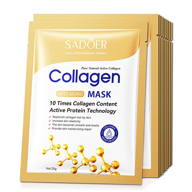 10pcs Anti-Wrinkle Collagen Face Masks – Hydrating & Firming Sheet Masks for Youthful Skin