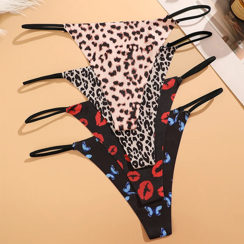 4PCS Seamless Print Thong Panty Set – Sexy, Low Waist, Ultra-Comfortable