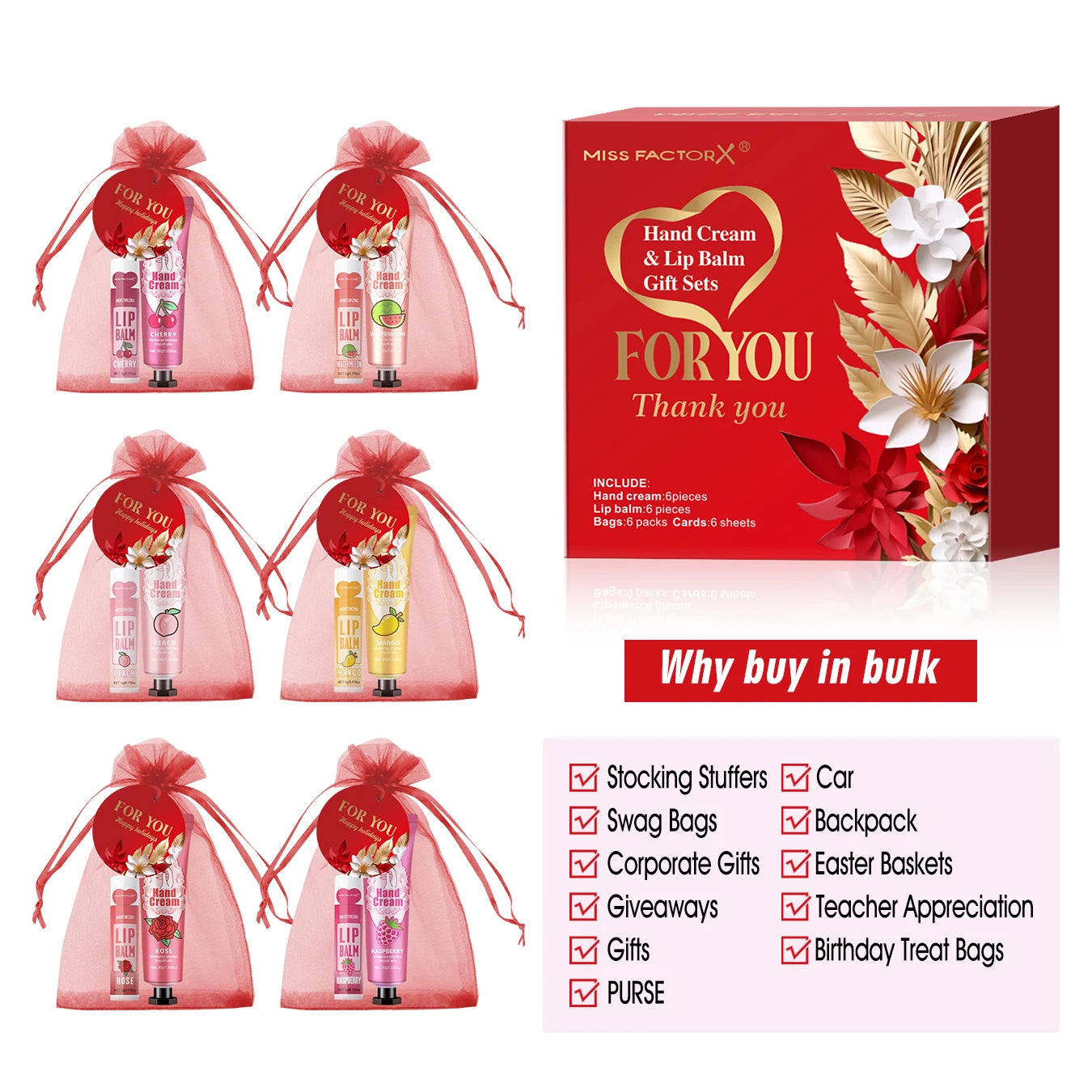 24PCS Bulk Lip Balm & Hand Cream Set – Perfect Gift For Birthday, Wedding, Holiday Gift Or Any Occasion