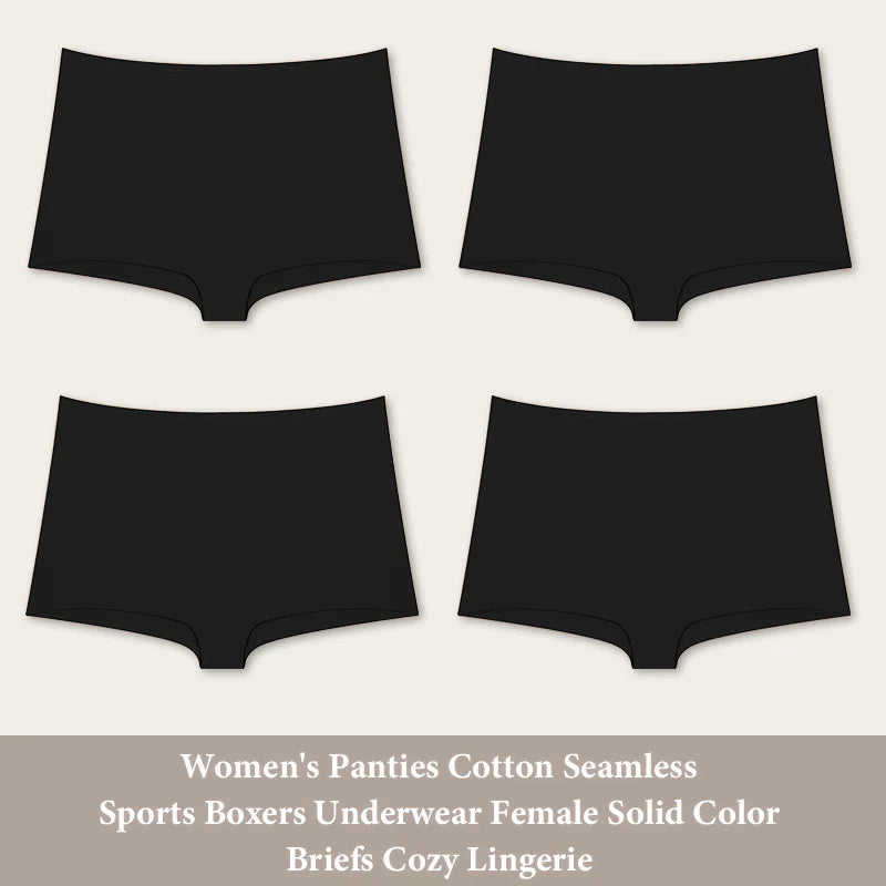 4PCS Women's Seamless Cotton Boxer Briefs Set – Soft & Sporty Boyshort Panty Underwear XS-XL