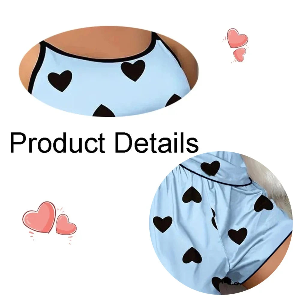 Chic Heart Print T-Shirts Shorts Set – Cool & Comfy Nightwear