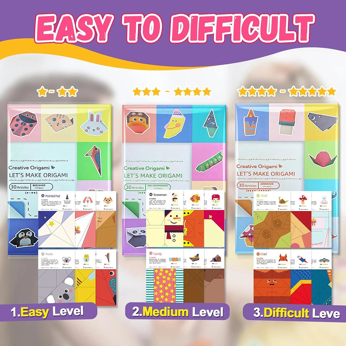Origami Paper Craft Kit for Kids – DIY Paper Folding Set with Book & 30/96 Sheets
