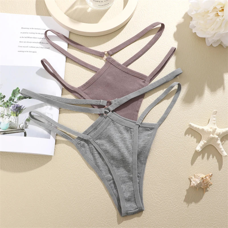 4Pcs Double Belt Thongs Panty Set – Cotton , Low Waist, Breathable Comfort Underwear For Women