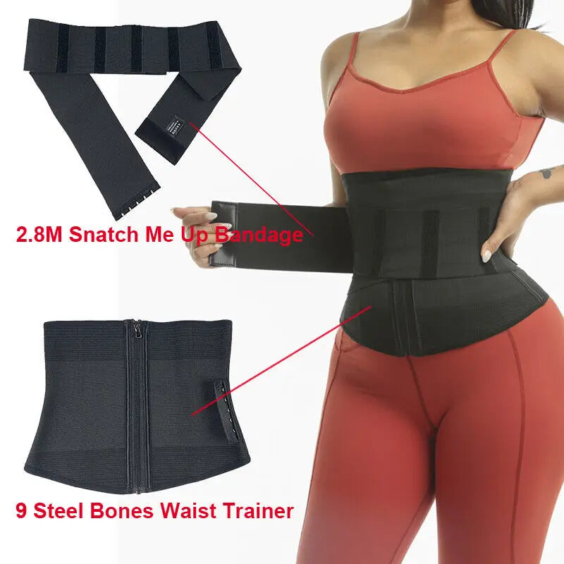 9 Steel Bones Waist Trainer – Snatch Me Up Wrap for Tummy Control & Slimming