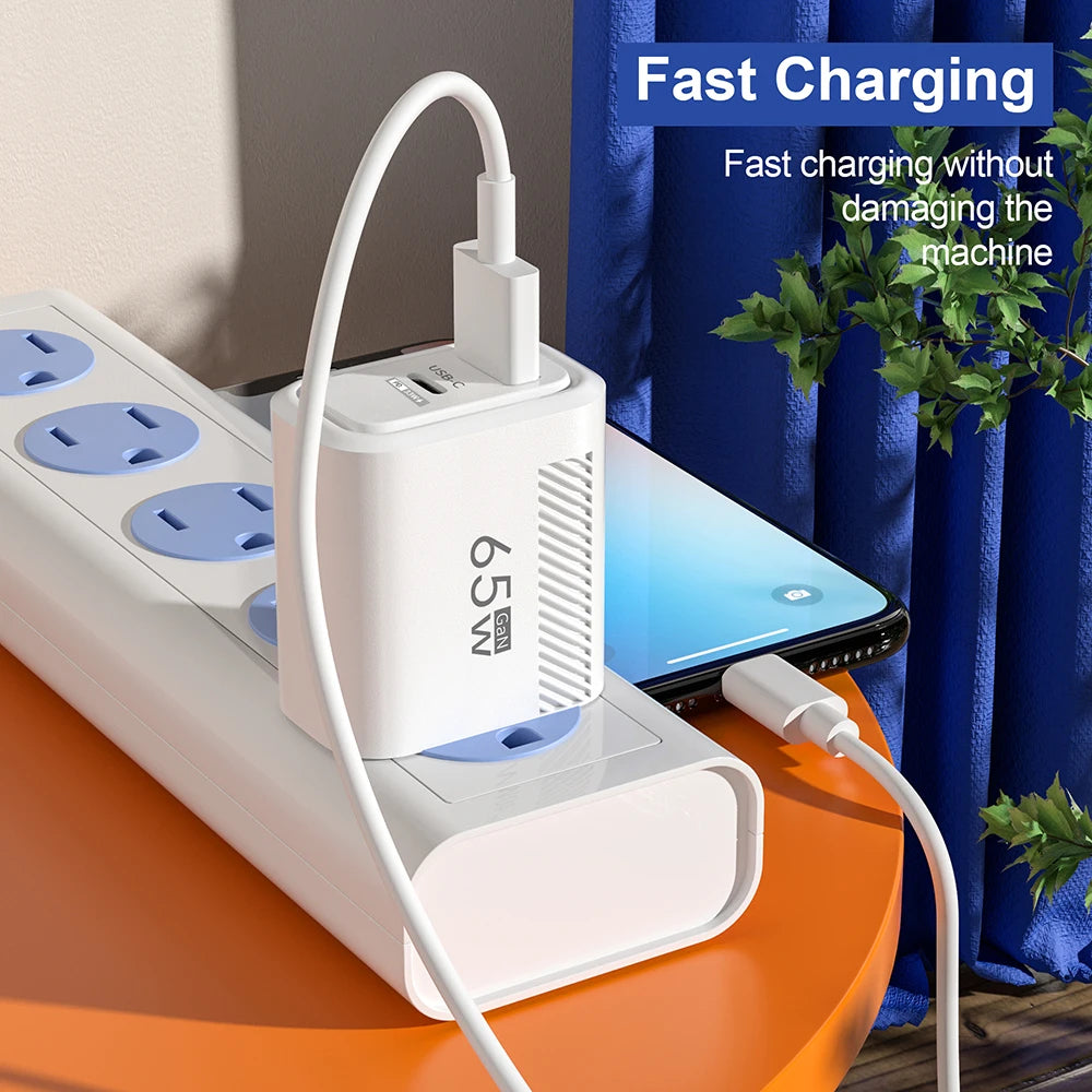 65W GaN USB C Fast Charger – Quick Charge Adapter for iPhone, Samsung, Xiaomi (EU/US Plug)