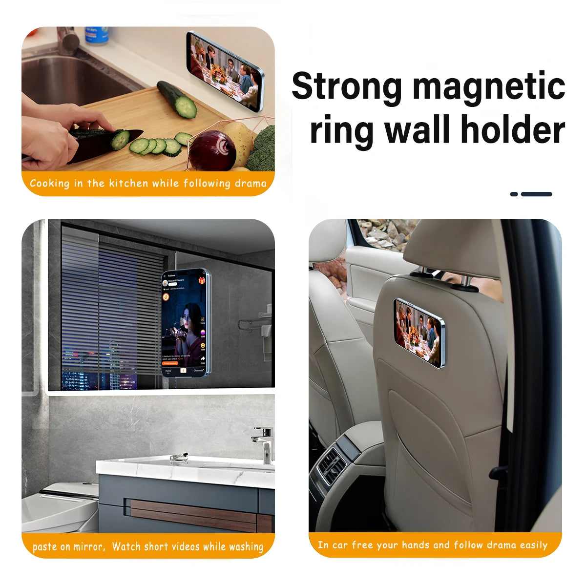 MagSafe Magnetic Phone Ring Wall Holder– Wall/Car Mount Stand for iPhone & Tablets