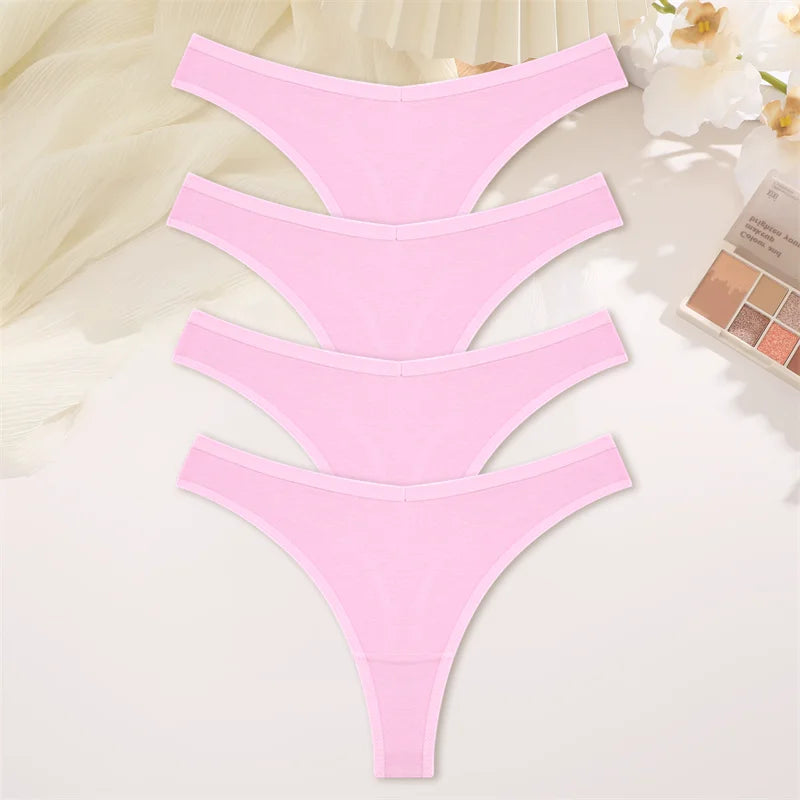 4PCS Women's Cotton Thongs Panty Set – Sexy Low Waist G-String Underwear