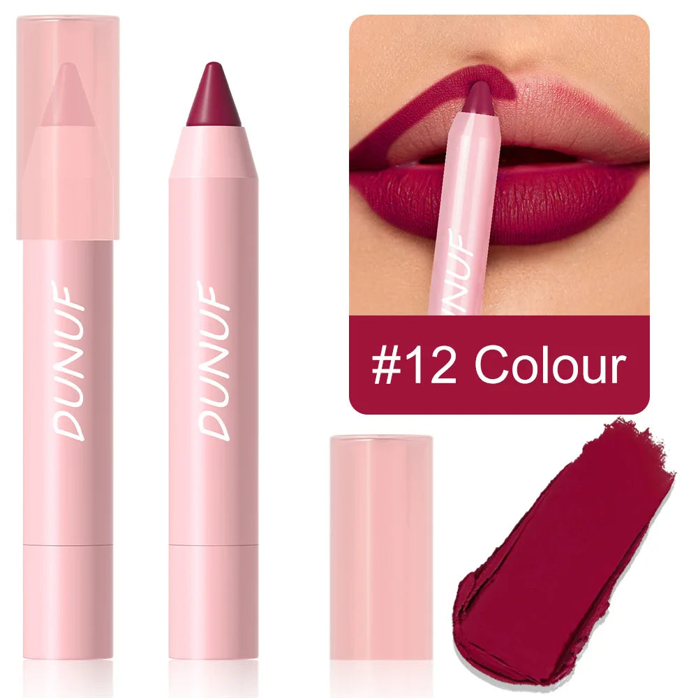 18-Color Waterproof Lipstick Pencil – Matte, Long-Lasting & Non-Stick Cup