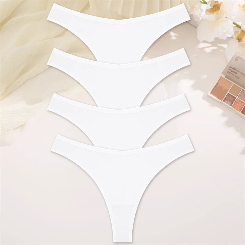 4PCS Women's Cotton Thongs Panty Set – Sexy Low Waist G-String Underwear