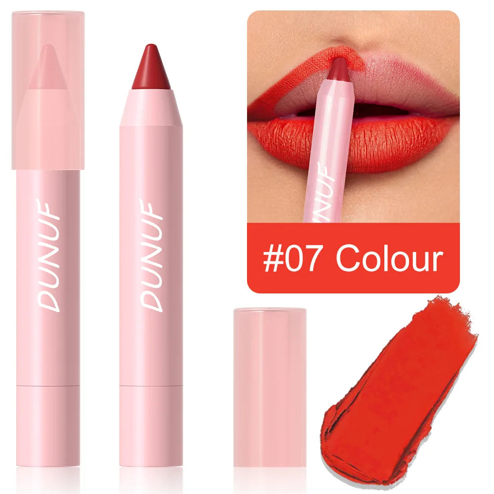 18-Color Waterproof Lipstick Pencil – Matte, Long-Lasting & Non-Stick Cup