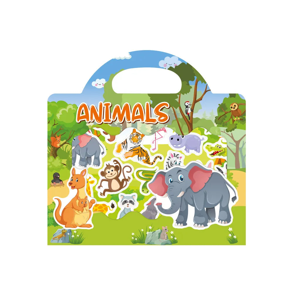 Reusable Sticker Book for Kids – Cute Cartoon Animals & DIY Puzzle Scenes
