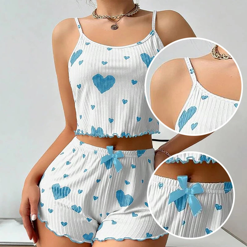 Women's 2-Piece Tank Top & Shorts Set – Love Print Sleepwear for Women
