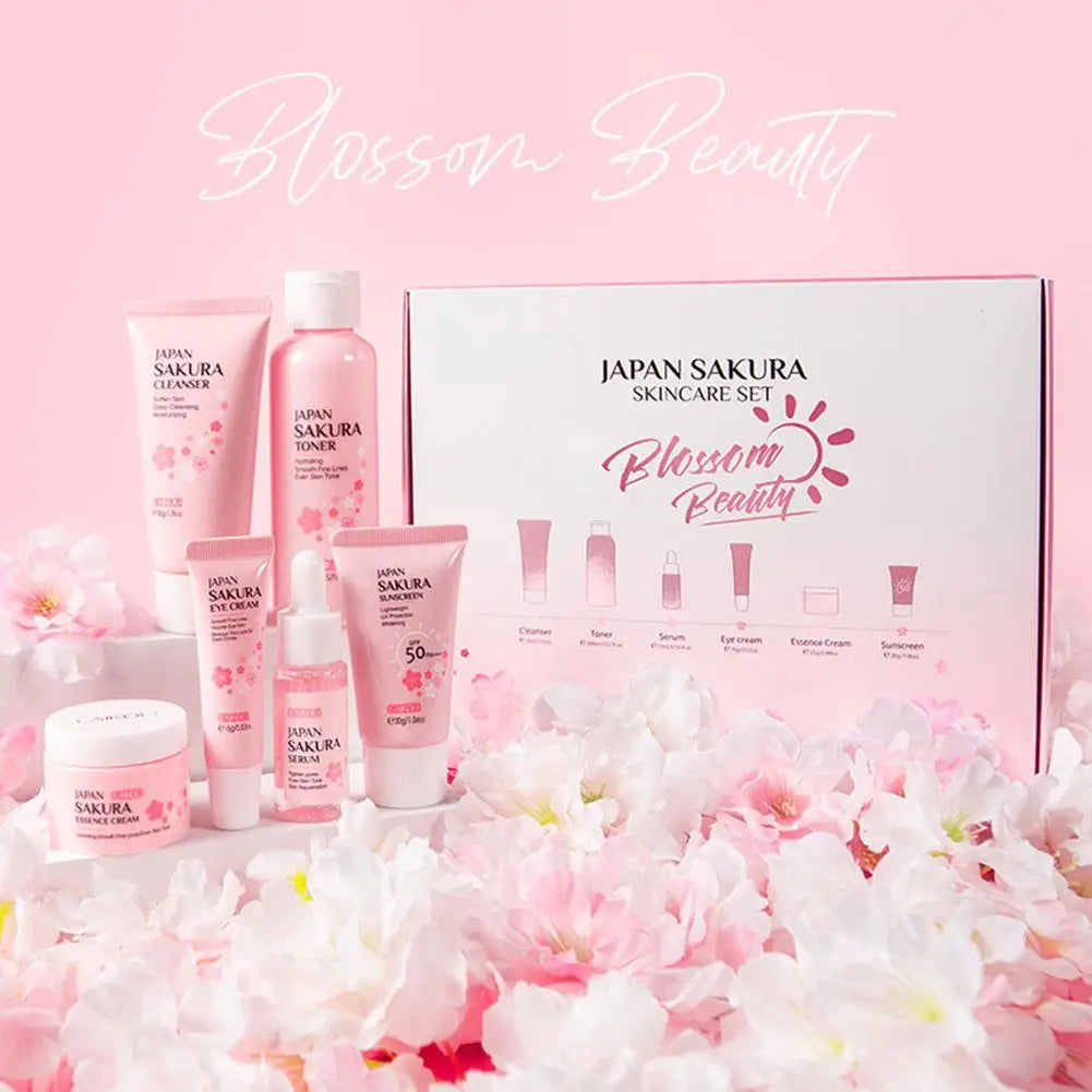 6PCS Sakura Skin Care Gift Set – Face Cream, Serum, Toner & More for Glowing Skin