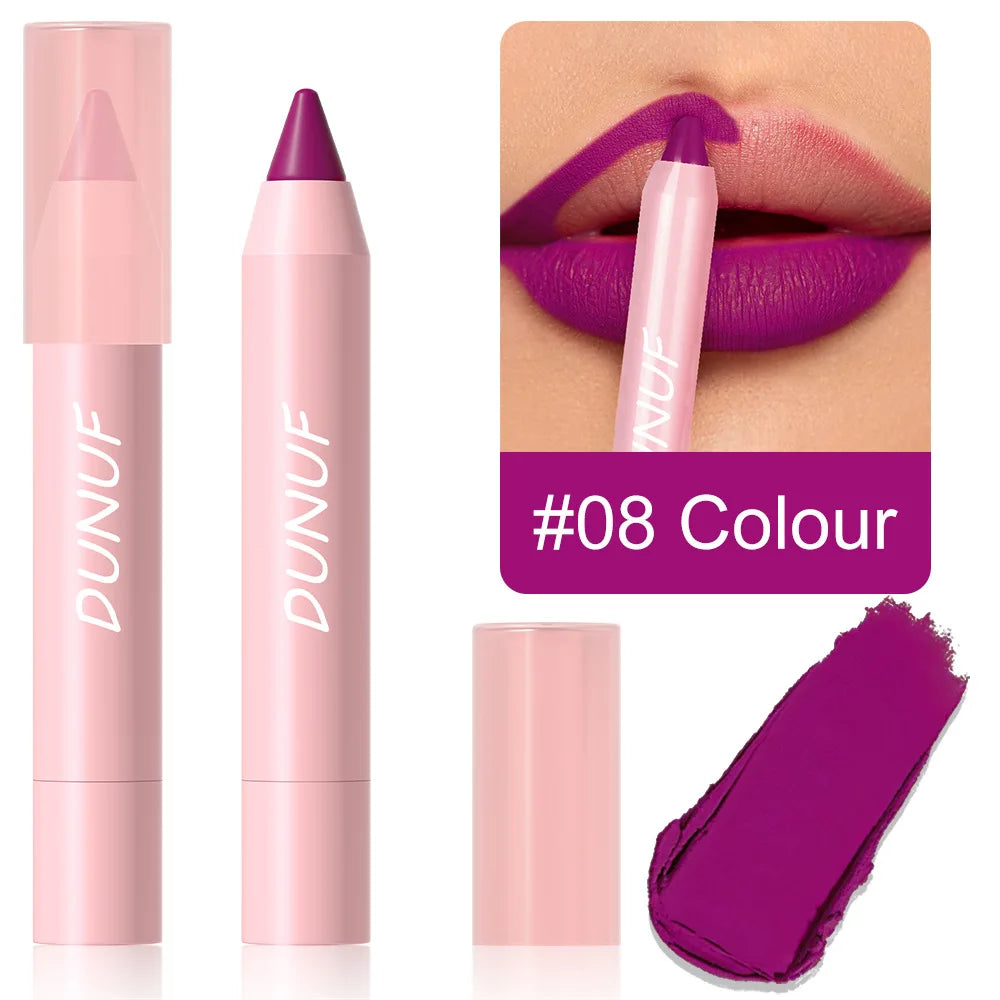 18-Color Waterproof Lipstick Pencil – Matte, Long-Lasting & Non-Stick Cup