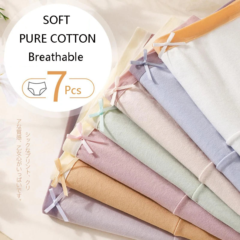 7Pcs Set Cute Bow Cotton Briefs Panty – Comfortable, Sexy, & Low Waist Design