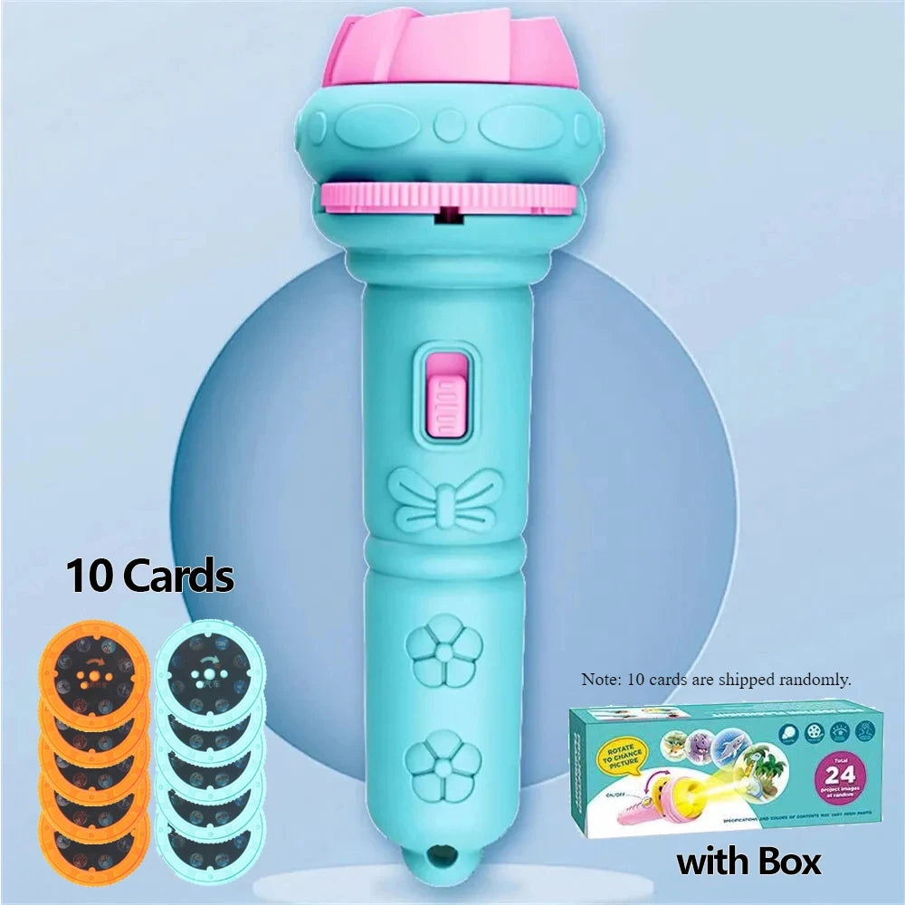 Cartoon Projector Flashlight Torch - 10 Cards With 80 Patterns Storytelling Toy for Kids