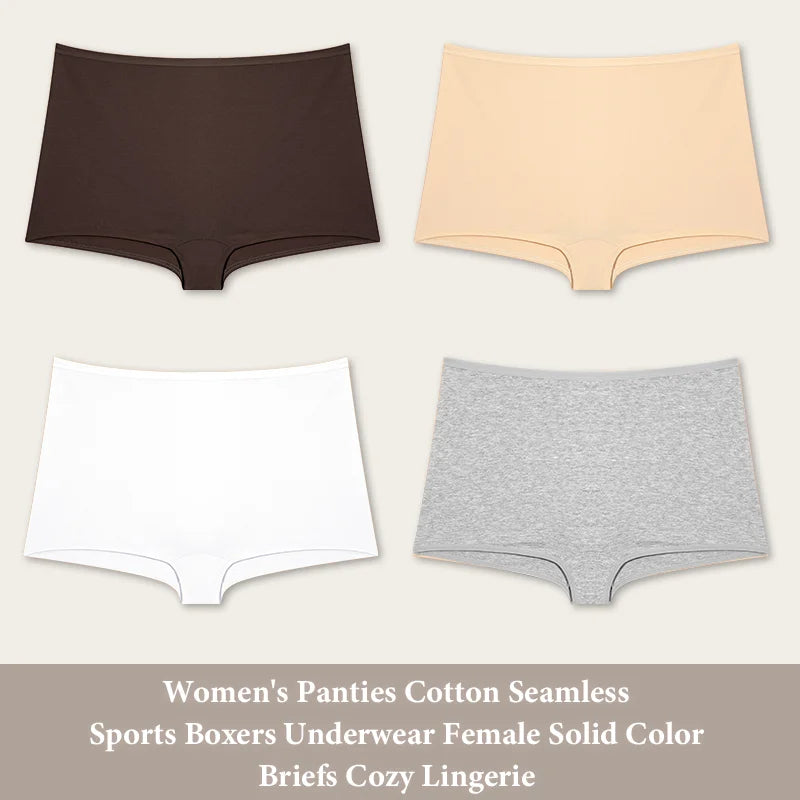 4PCS Women's Seamless Cotton Boxer Briefs Set – Soft & Sporty Boyshort Panty Underwear XS-XL