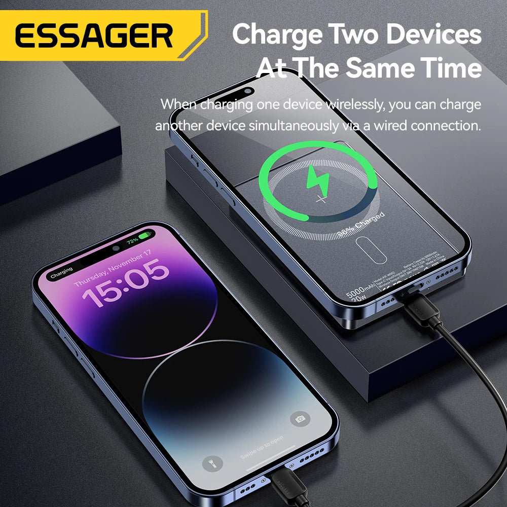 Essager 20W MagSafe Magnetic Wireless Power Bank – Ultra Slim 5000mAh Fast Charger for iPhone 16/15/14/13