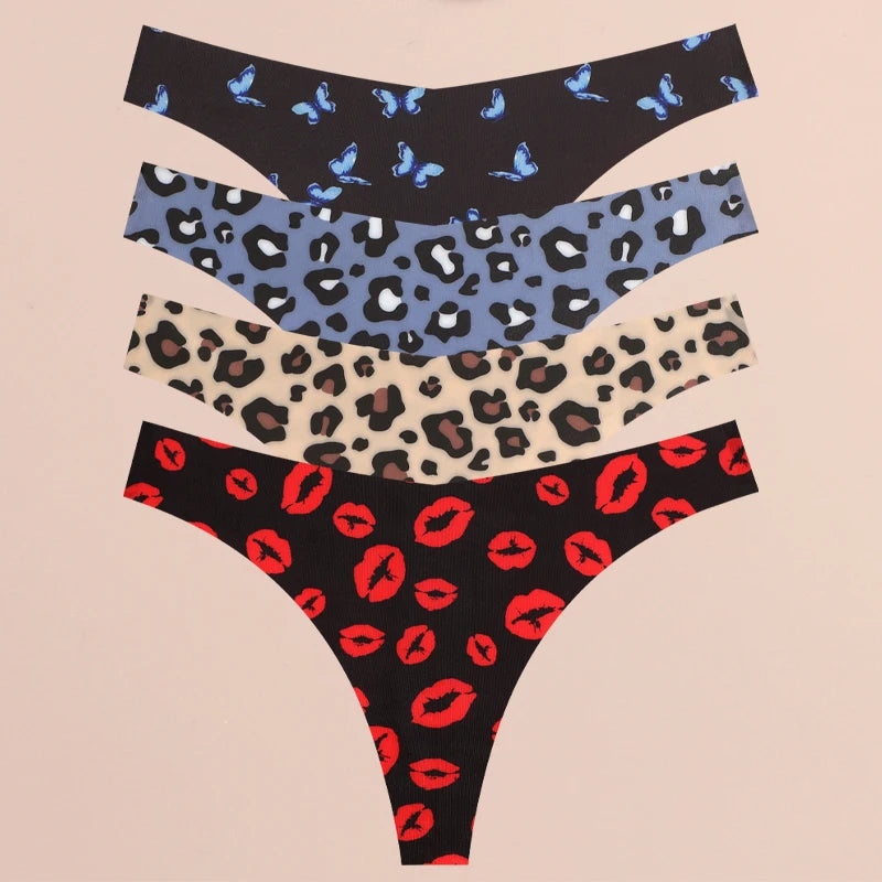 4Pcs Seamless Print Thongs Set – Ultra Soft & Sexy Comfort Fit Women’s Underwear