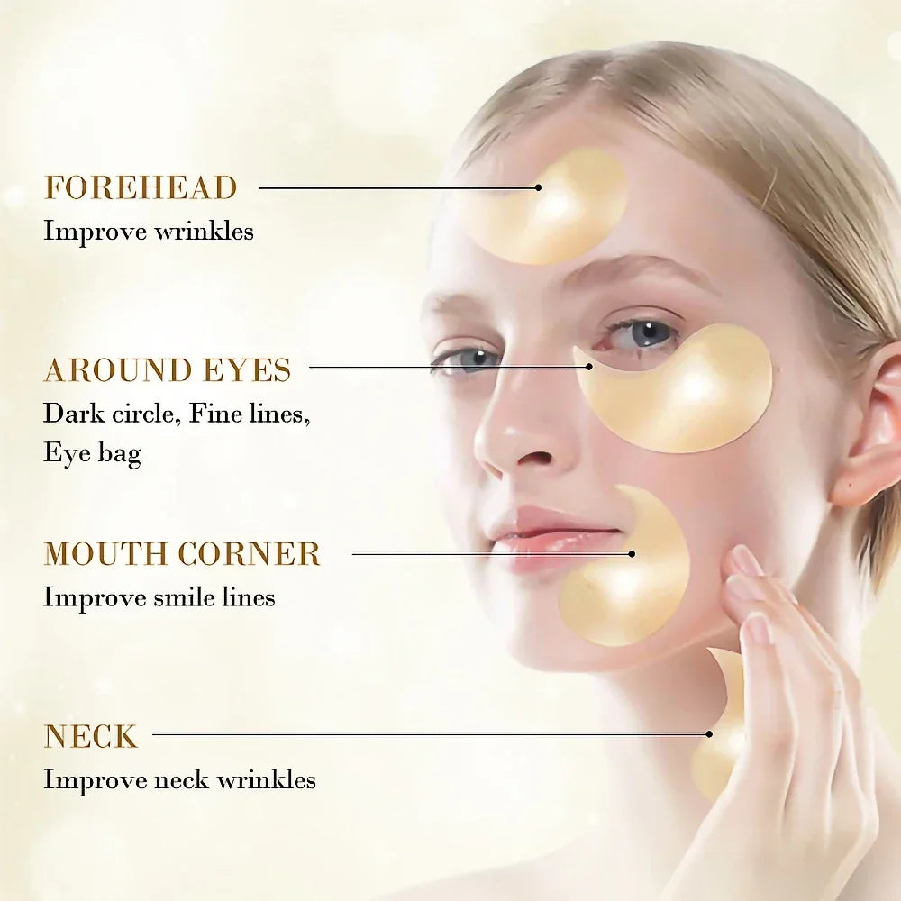 24K Gold Hyaluronic Acid Eye Mask – Remove Dark Circles, Puffiness & Hydrate (60pcs)