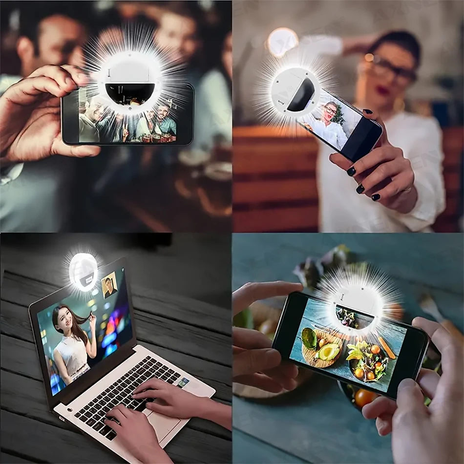 Mini LED Selfie Ring Light Clip – USB Rechargeable Fill Light for iPhone & Android