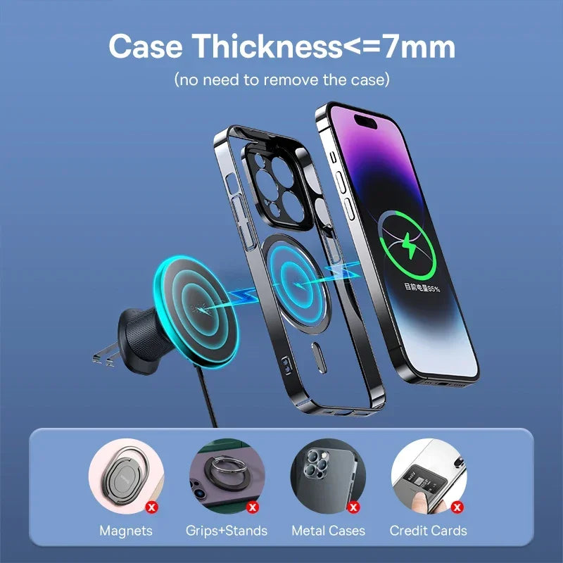 Baseus 15W Magnetic Wireless Car Charger – Fast Charging Mount for iPhone 16/15/14/13