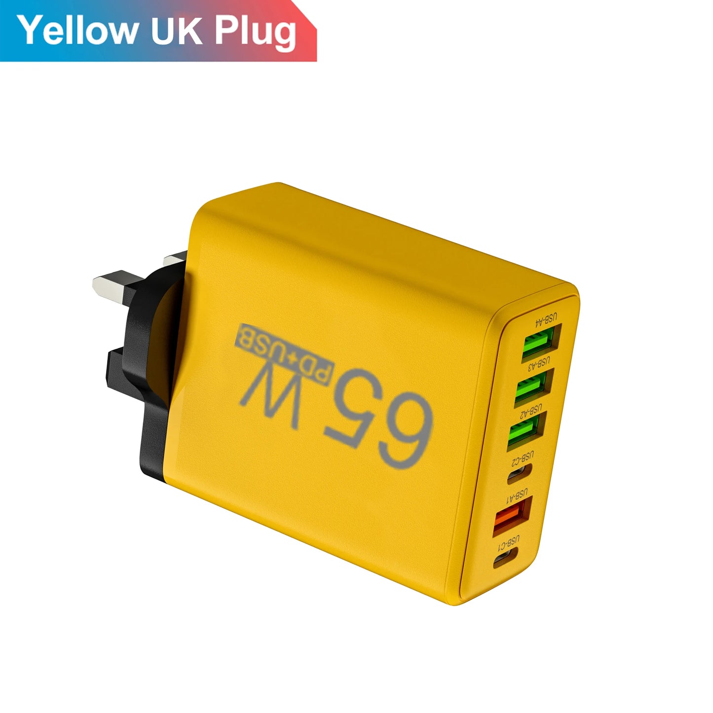 65W 6-in-1 Fast Charger – 4 USB & 2 Type-C Quick Charge Adapter for iPhone Samsung Xiaomi
