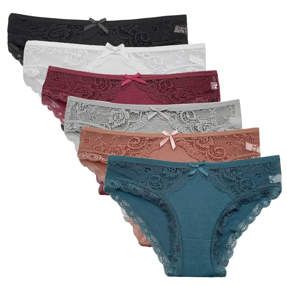 5PCS Set Stylish Lace Panty – Low Rise Cotton Briefs for Women