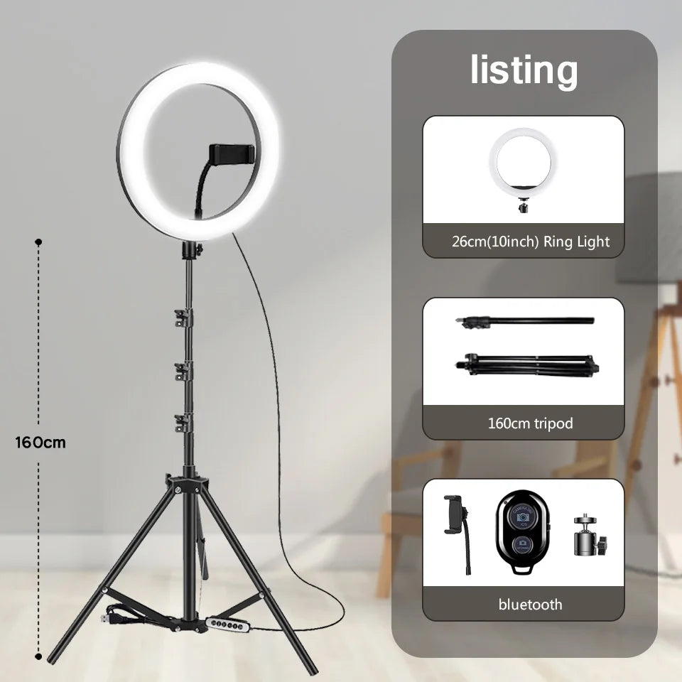 10 inch LED Selfie Ring Light with Tripod & Phone Holder – Perfect for TikTok, YouTube & Makeup
