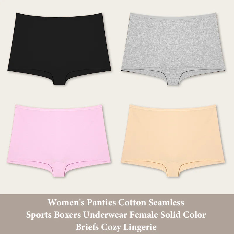 4PCS Women's Seamless Cotton Boxer Briefs Set – Soft & Sporty Boyshort Panty Underwear XS-XL
