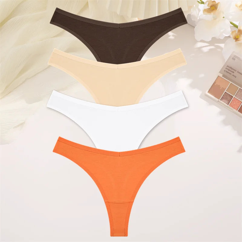 4PCS Women's Cotton Thongs Panty Set – Sexy Low Waist G-String Underwear