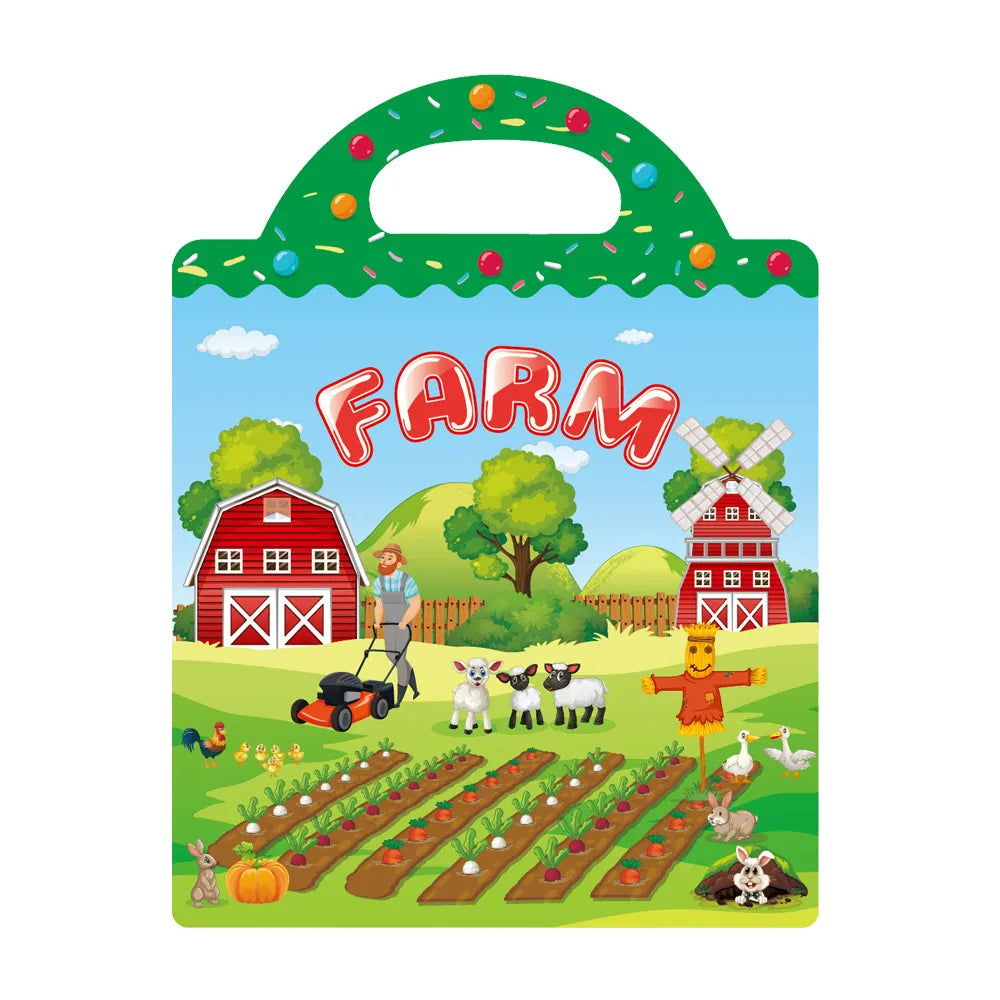 Reusable Sticker Book for Kids – Cute Cartoon Animals & DIY Puzzle Scenes