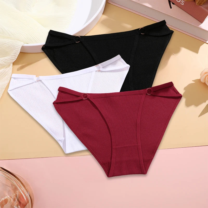 3PCS Set Women’s Cotton Panty – Low Rise Briefs with Button Design