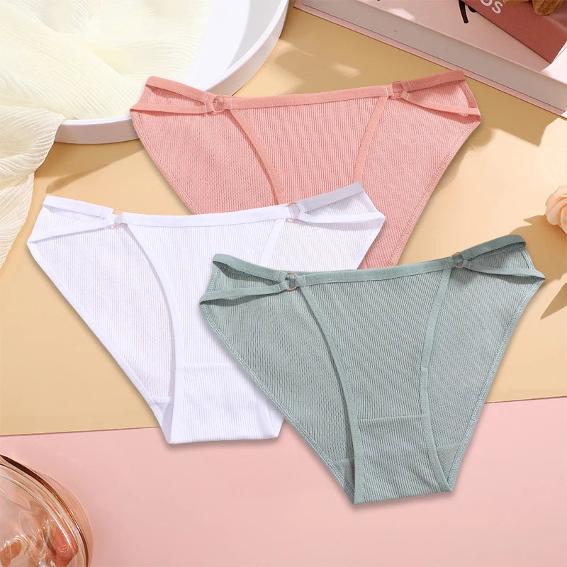 3PCS Set Women’s Cotton Panty – Low Rise Briefs with Button Design