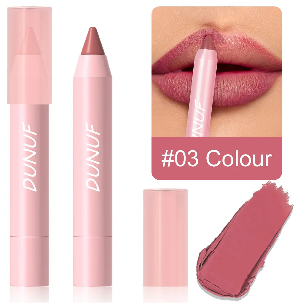 18-Color Waterproof Lipstick Pencil – Matte, Long-Lasting & Non-Stick Cup