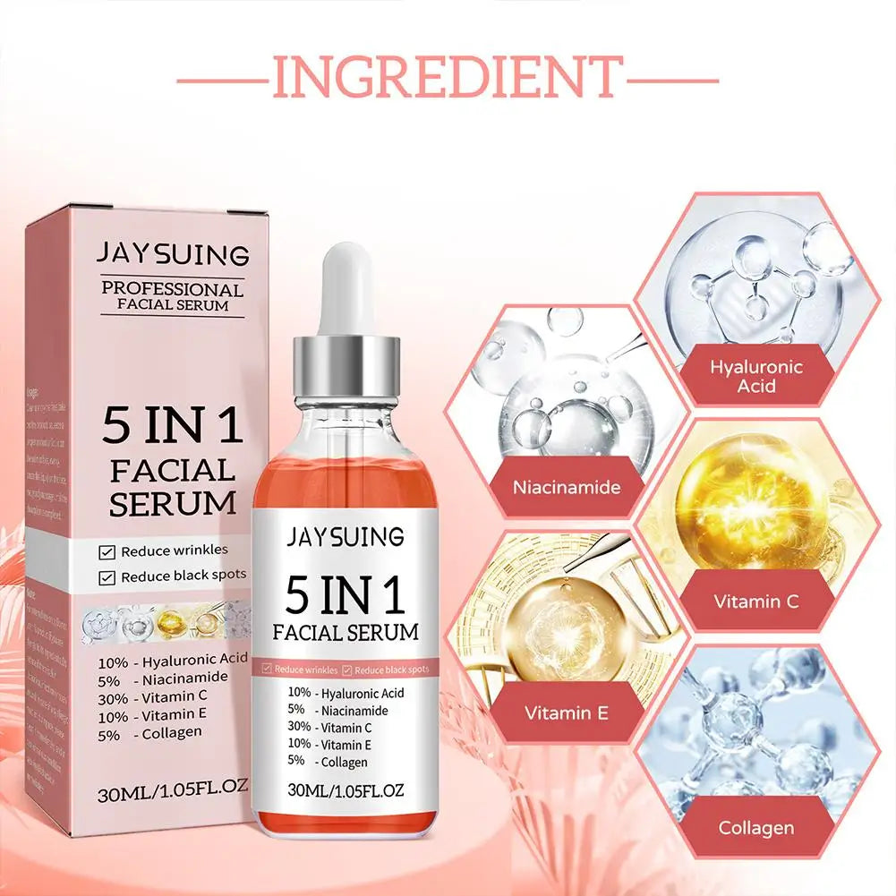 5 In 1 Facial Serum - Moisturizer, Anti Aging Wrinkle Remover, Whitener, Black Spot Remover