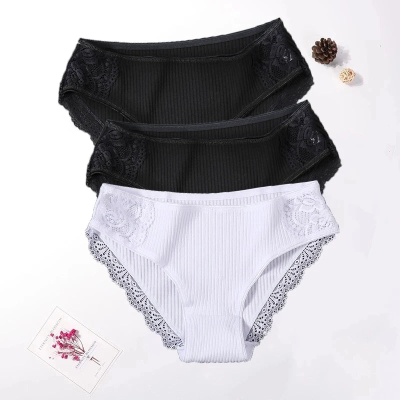 3PCS Set Floral Lace Cotton Panty – Soft & Sexy Women’s Briefs