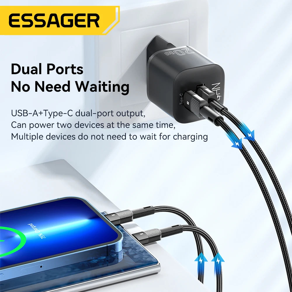 Essager 20W GaN Fast Charger | USB-C PD Quick Charge for iPhone & iPad